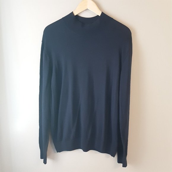 Black Brown 1826  Men's Navy Blue Mock Neck 100% Merino Wool Sweater Size XL - Picture 1 of 15
